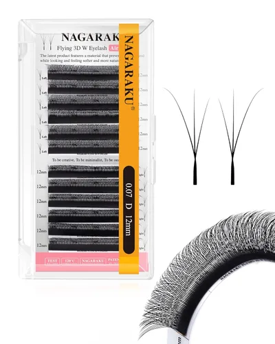 Miniatura 270 de NAGARAKU Extensiones de pestañas Double Tips 4D W, suministros con puntas dobles, gruesas con rizado D de 0.07 mm, bandeja mixta 8-15 mm, 0.07-D