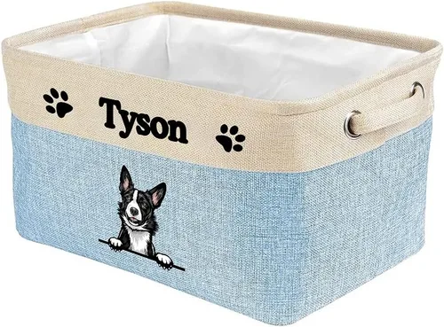 Miniatura 9 de Cesta de almacenamiento plegable personalizada con lindo borde de perro, plegable y resistente de tela resistente para juguetes de mascotas, cubo