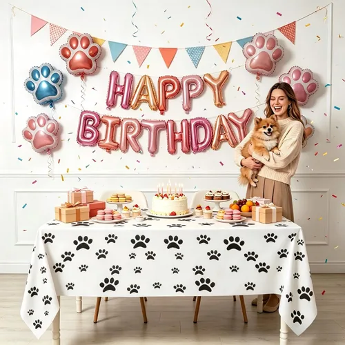 Miniatura 4 de BOYIVI Mantel de plástico con estampado de patas de cachorro, 3 piezas, tamaño grande, rectangulares, desechables, fundas de mesa rectangulares