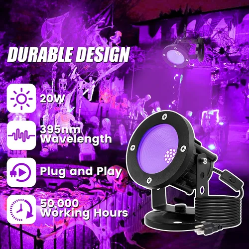 Miniatura 2 de iCreating Foco de luz negra de 20 W – Luces de punto de luz negra fuerte para exteriores, IP66, impermeable, focos de luz negra de 395 nm, foco UV