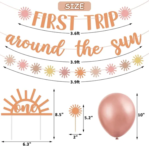 Miniatura 4 de Decoraciones de cumpleaños de primer viaje alrededor del sol – Cartel bohemio de primer cumpleaños, suministros de fiesta de You Are My Sunshine