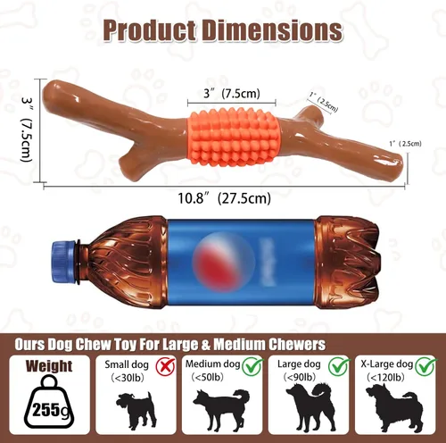 Miniatura 7 de SCHITEC Juguete masticable para perros para masticadores agresivos, palo de dentición de nailon grande y goma resistente con sabor a madera de arce