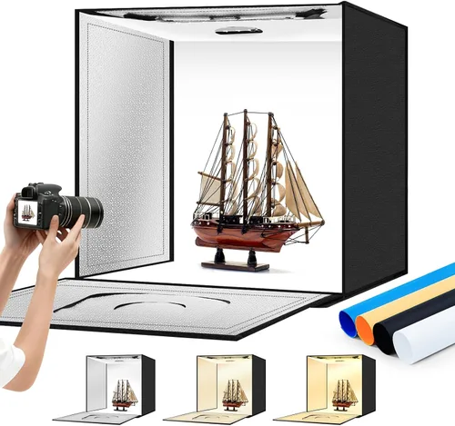 Caja de luz para fotografía de 20"x20" con 160 luces LED y 6 fondos de color, caja de fotos con luces, caja de luz plegable con brillo ajustable,