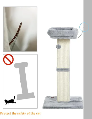 Miniatura 7 de Karolpar Rascador de gato de 32 pulgadas para gatos de interior, rascador de sisal para gatos con percha de felpa, poste grande para rascar con Gris