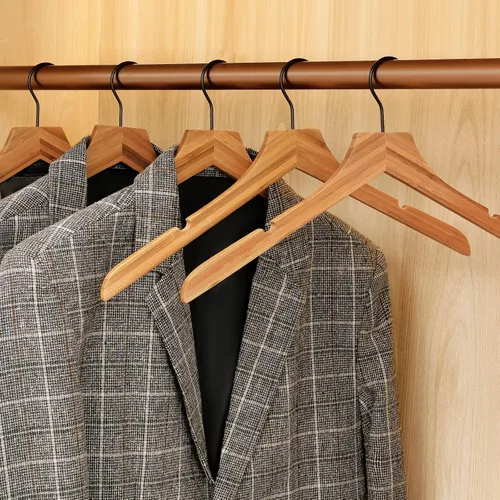 Miniatura 8 de TOPIA HANGER Perchas de madera de bambú, perchas con gancho negro giratorio y nothces de corte liso, juego de 12 perchas de madera duraderas