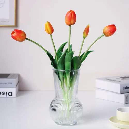 Tulipanes falsos de tacto real de 16 pulgadas, flores artificiales con brotes, tallo flexible fácil de moldear, tulipanes sintéticos (jarrón no