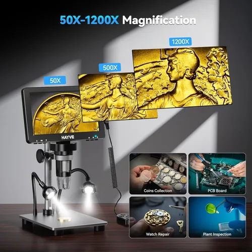Miniatura 4 de Hayve Microscopio digital LCD de 7 pulgadas, aumento de 1200X para soldadura de reparación de circuitos PCB de monedas, microscopio de moneda