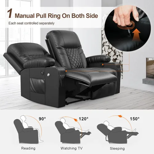 Miniatura 3 de Furnimat Juego de sofá reclinable con 2+1 piezas para sala de estar, sofá reclinable de 2 plazas en cuero, 1 silla reclinable con asiento de sofá