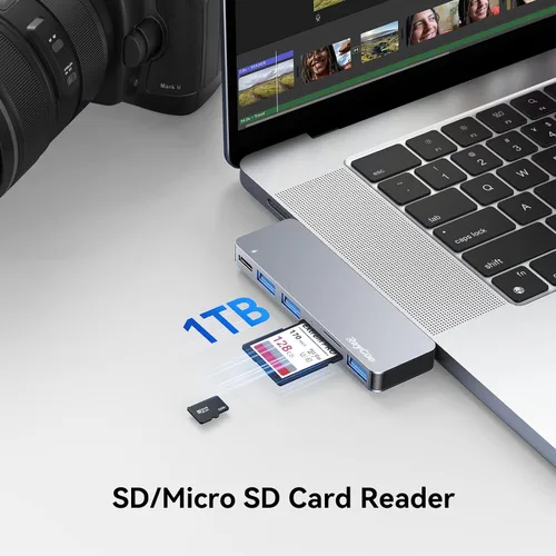 Miniatura 5 de RayCue Adaptadores de Hub USB C para MacBook Pro/MacBook Air M1 M2 M3 2023 2022 2021 2020 2019 13" 14" 15" 16", Adaptador Multipuerto 6-en-2