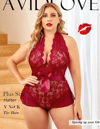 Miniatura 3 de Avidlove Lencería de talla grande para mujer, cuello en V profundo, lencería de encaje, camisón de encaje