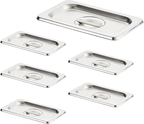 Miniatura 18 de HECMAC Paquete de 6 Tapas de Bandeja de Hotel de Tamaño 1/2 con Muescas, Acero Inoxidable Sólido Resistente para Mesa de Vapor, Tapa de Bandeja