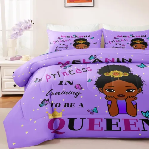 Miniatura 2 de Juego de edredón de niña negra tamaño individual para niños, juego de ropa de cama mágica para niñas negras, edredón de Christan inspirador
