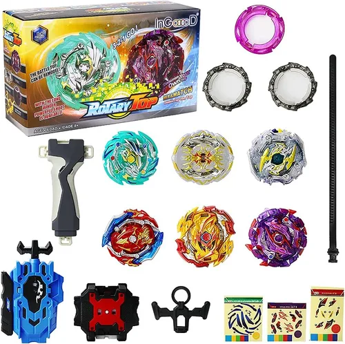 Miniatura 2 de Ingooood Juguetes giratorios para niños, paquete Fusión Metal, 6 piezas, Battle Top Burst Juego de alto rendimiento con 2 lanzadores (H-9A)