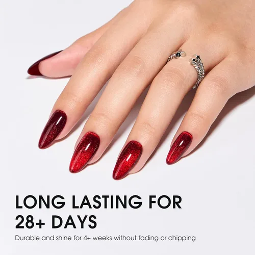 Miniatura 4 de Esmalte de uñas de gel magnético Cat Eye (rojo + verde tesoro), 0.34 onzas líquidas (paquete de 1)
