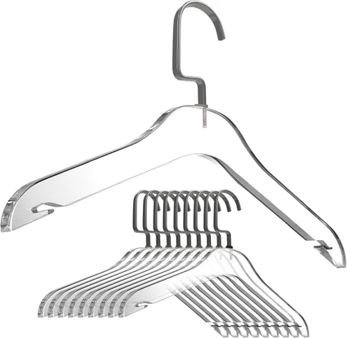 Miniatura 9 de Designstyles - Perchas de acrílico transparente, paquete de 10 organizadores de armario elegantes y resistentes con ganchos de acero cromados, Negro