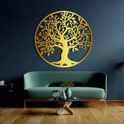 Fayholy Arte de pared de metal árbol de la vida, decoración de pared de árbol de metal, camisetas circulares para sala de estar, dormitorio (dorado,