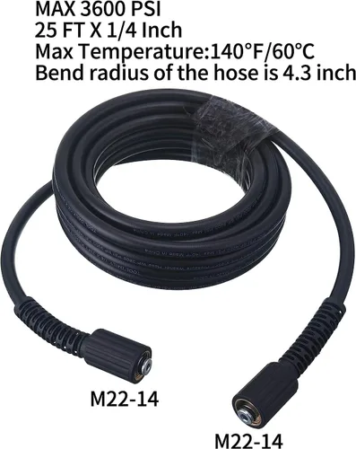 Miniatura 6 de Tool Daily Manguera de lavadora de alta presión, 25 pies x 1/4 pulgadas, 3600 PSI, M22 0.551 in, manguera de repuesto para la mayoría de las marcas