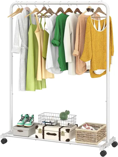 Miniatura 11 de Simple Trending - Perchero de ropa estándar con estantes de almacenamiento, organizador de ropa rodante sobre ruedas para colgar ropa, Negro