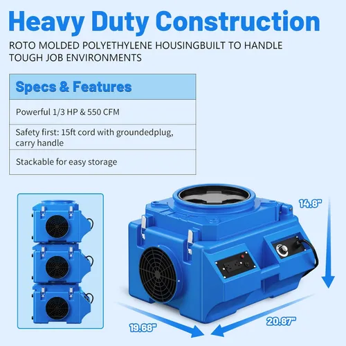 Miniatura 2 de Depurador de aire con filtración de 3 etapas, máquina de aire HEPA de 550 CFM apilable negativo, limpiador de aire con MERV10, carbono, H13 HEPA