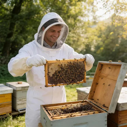 Miniatura 6 de Traje de abeja, traje de apicultura profesional de cuerpo completo con capucha de velo para hombres y mujeres, apicultor y principiantes con guantes