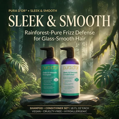 Miniatura 2 de PURA D'OR Elegante y suave juego de champú y acondicionador para cabello liso sin encrespamiento y sedoso, infundido con aloe vera orgánico, aceite