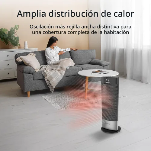 Miniatura 3 de Calentador de Torre de Cerámica Lasko Ellipse para el Hogar con Interruptor de Volcado, Bloqueo Infantil, Pantalla Digital, Termostato, Oscilación