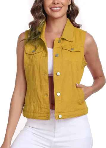 Miniatura 14 de Xeoxarel Chaleco de mezclilla para mujer, chaqueta vaquera sin mangas (XS-XXL)