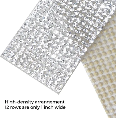 Miniatura 8 de Ribbli Cinta de diamantes de imitación de cristal autoadhesiva de 3 yardas, diamantes de imitación para manualidades, cinta plateada para decoración