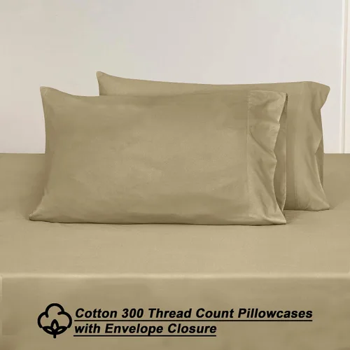 Miniatura 9 de ROYALE LINENS Juego de sábanas de 300 hilos 100% algodón peinado de fibras largas, 4 piezas, 1 sábana bajera, 1 encimera y 2 fundas de almohada