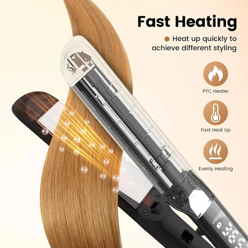 Miniatura 5 de PRITECH Plancha plana 2 en 1, plancha plana de titanio con iones negativos, temperatura ajustable (248℉-450℉) y apagado automático (negro)