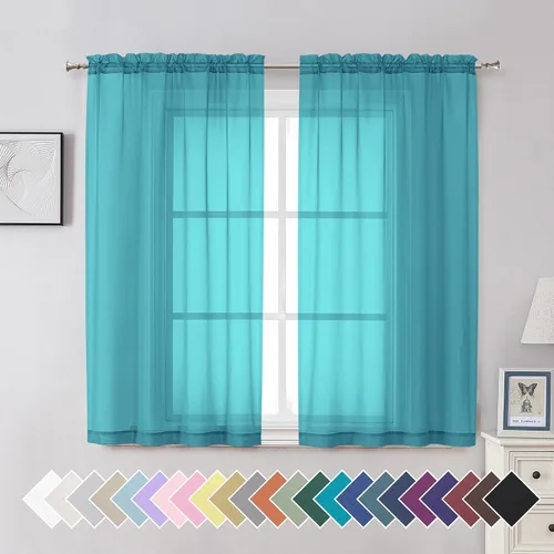 Miniatura 10 de Aiyufeng 2 paneles de cenefa transparente negra de 14 pulgadas de largo, cortinas cortas negras transparentes para dormitorio, cortinas de cocina