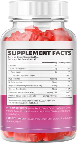 Miniatura 8 de softbear Suplemento de inositol para mujeres, gomitas de mio-inositol y D-Chiro inositol de 1000 mg con vitamina D3 para apoyo POCS y bienestar