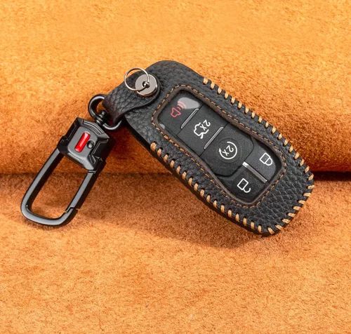 Miniatura 8 de Funda protectora de cuero para llavero Ford compatible con Explorer Mustang Fusion F150 Edge Lincoln MKZ MKC Nautilus (negro)