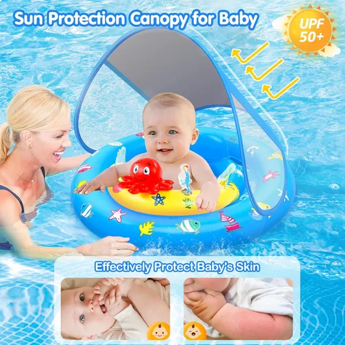 Miniatura 2 de Flotador de piscina para bebé con toldo, flotador de natación inflable para bebés con protección solar UPF50+, flotador de piscina para bebés