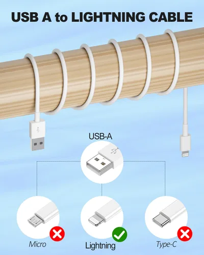Miniatura 2 de [Certificado MFi de Apple] Cable USB A a Lightning corto de 3.3 pies, cable USB Carplay para automóvil, cable de carga Lightning compatible