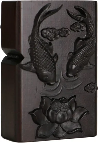 Miniatura 15 de Carcasa exterior tallada en madera negra de ébano natural para kit de inserción Zippo (Kwan Yin Goddess Dragon Phoenix)
