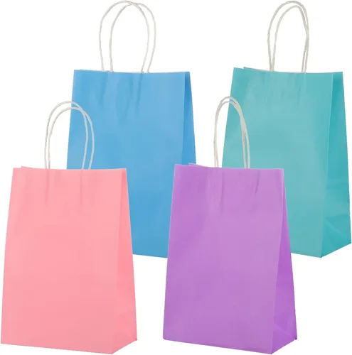Miniatura 6 de MISU Bolsas de papel para fiesta, bolsas de regalo de papel kraft con asa, pequeñas, 8.3 x 5.9 x 3.2 pulgadas, paquete de 16 unidades (naranja, azul)