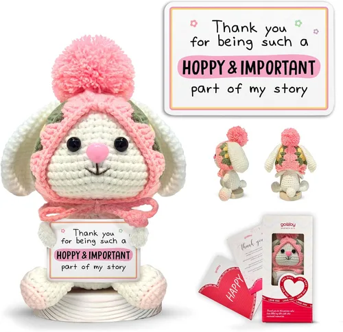 Miniatura 15 de Gossby Regalo inspirador para mujeres, ganchillo positivo de conejito, Navidad, cumpleaños, regalo de energía positiva, mamá, compañera de trabajo