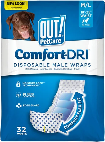 Out! PetCare - Envolturas desechables para perros machos, envolturas para orina de cachorro, bandas para el vientre para perros, a prueba de fugas,