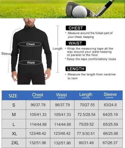Miniatura 6 de Sudadera con cremallera de un cuarto para hombre, polo de manga larga, para golf, secado rápido 14, protección solar UPF 50+