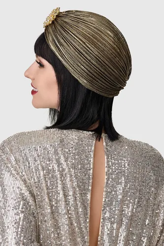 Miniatura 4 de BABEYOND Turbante para mujer con cristal vintage para la cabeza, turbante plisado (oro oscuro)
