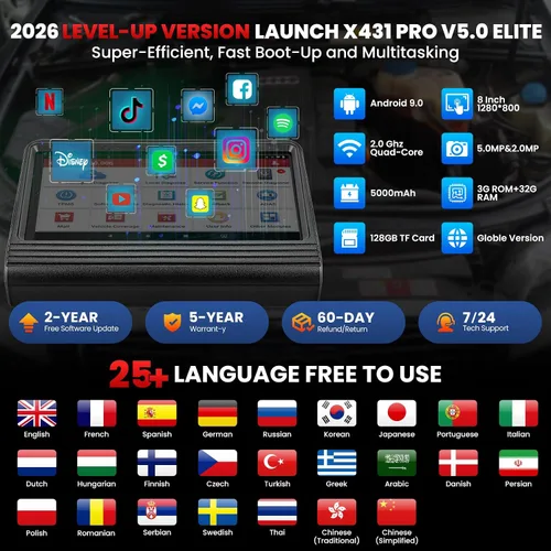 Miniatura 5 de Launch X431 V X431 5ª generación (X431 Pro Sistema) tablet escáner de diagnóstico Android OS de 8 pulgadas con WiFi y Bluetooth.