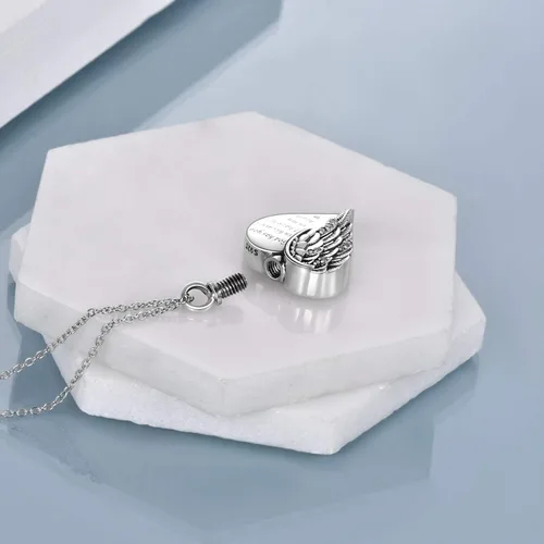 Miniatura 35 de YFN Collares de urna para cenizas, de plata de ley, alas de ángel de la guarda, collares de urna para cenizas, cremación de mascotas, joyería
