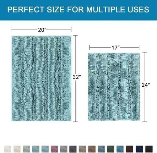 Miniatura 513 de H.VERSAILTEX Tapetes de baño antideslizantes para baño, alfombras de baño extragruesas de felpilla a rayas, tapetes de baño de 47" x 17", alfombras