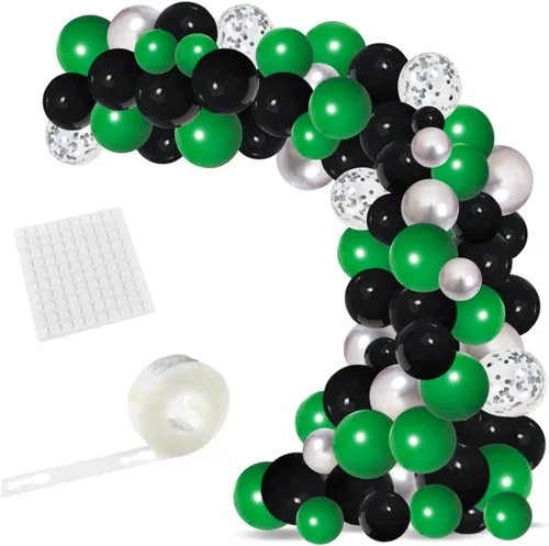 Miniatura 8 de Arco de guirnalda de globos de color verde oscuro, negro y dorado, globos verde esmeralda, globos de confeti dorado metálico, globos de fútbol