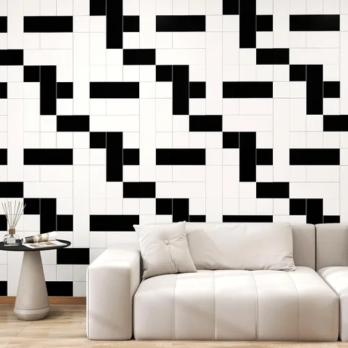 Miniatura 3 de Hopepak Papel tapiz de mosaico blanco y negro, moderno patrón de cuadrícula para despegar y pegar, decoración de pared extraíble, mural de vinilo
