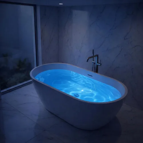 Miniatura 2 de ANZZI Bañera independiente de acrílico de 59 pulgadas de fondo plano Bañera de remojo White Mone Series Diseño compacto construido en desbordamiento