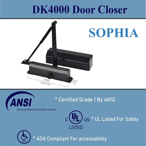 Miniatura 4 de Sophia Cierrapuertas DK4000 - Cierrapuertas automático de alta resistencia comercial, tamaño ajustable 1-6, grado 1, cierre de puerta hidráulico
