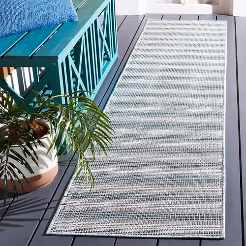 Miniatura 35 de SAFAVIEH Hampton Collection - Alfombra lavable para exteriores de 2 x 9 pies, color marfil y gris, no desprende pelusa y fácil de limpiar, ideal