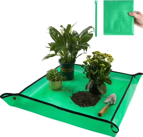 Miniatura 21 de Alfombrilla grande de 39.5" X 31.5" para trasplantar plantas de interior y control de tierra, bandeja portátil para macetas, regalos de plantas